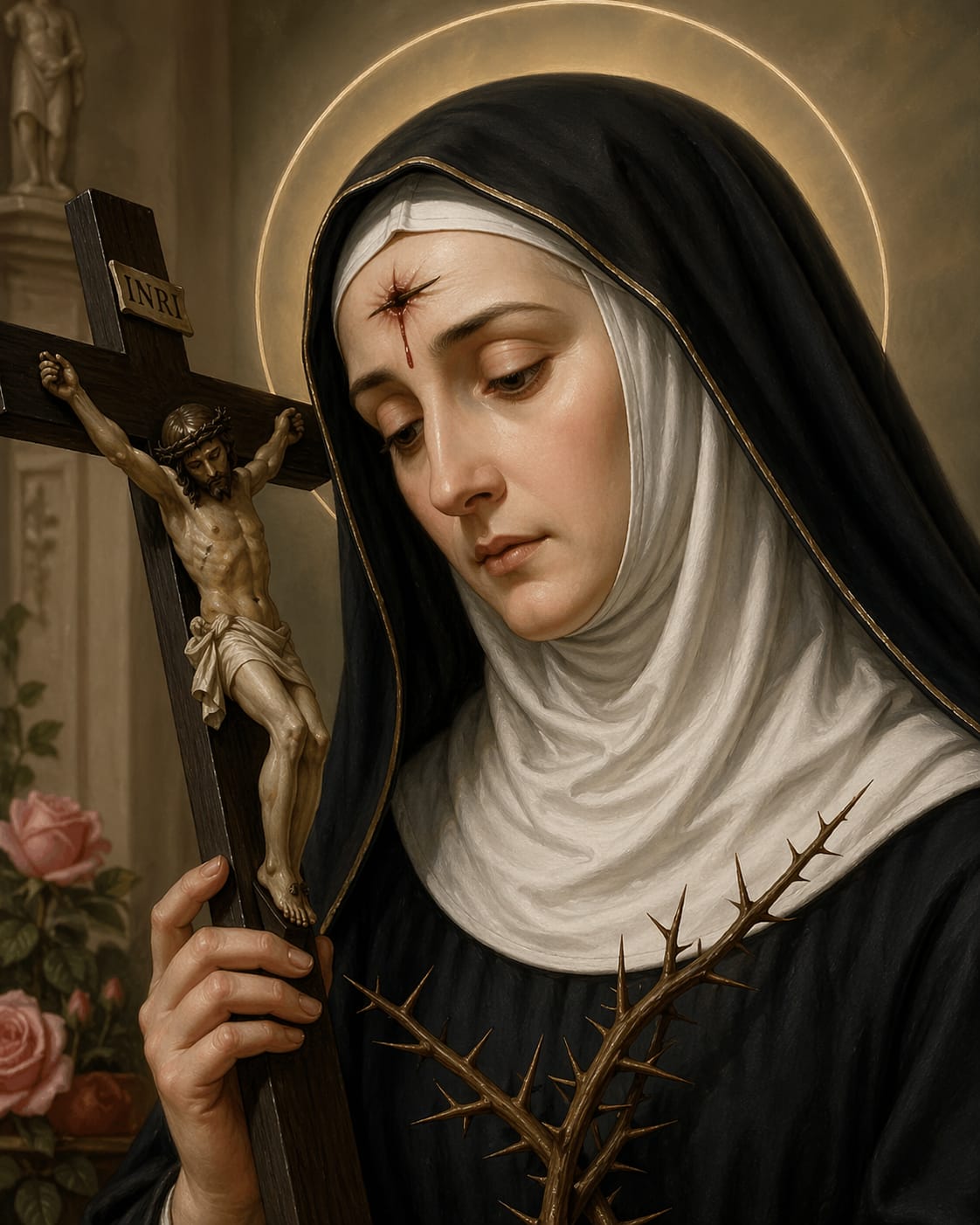 Saint Rita of Cascia bearing the wound of the thorn